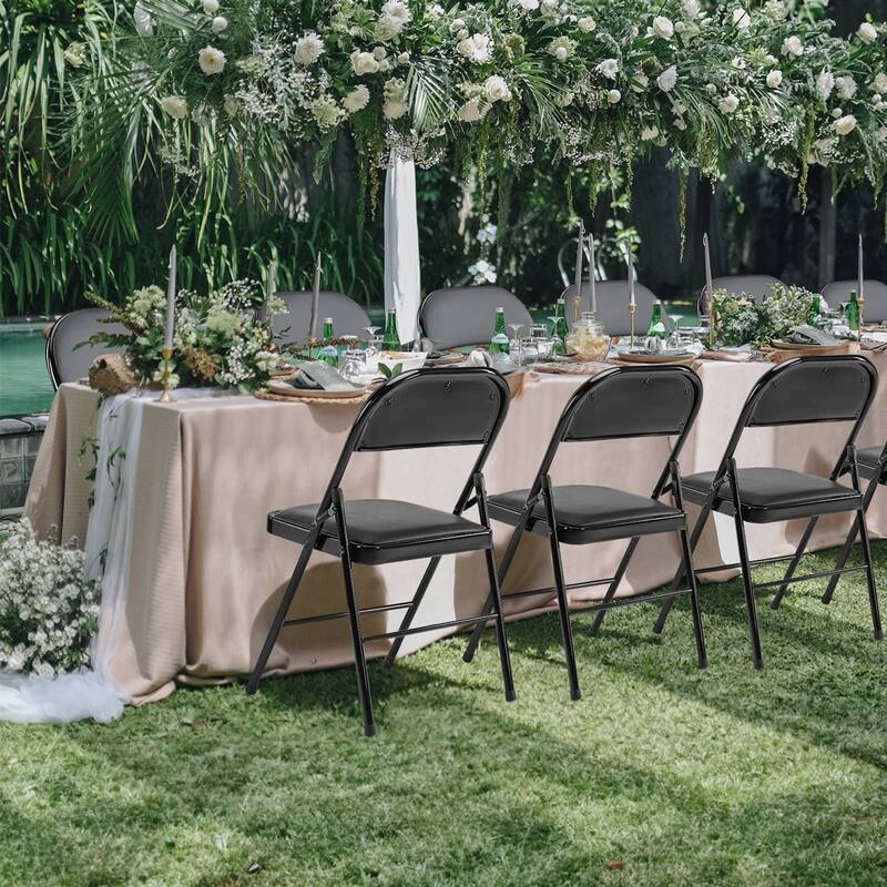 Rossetta Refined Style Set of 4 Leather-Padded Folding Chairs, Quick-Folding & Space-Saving