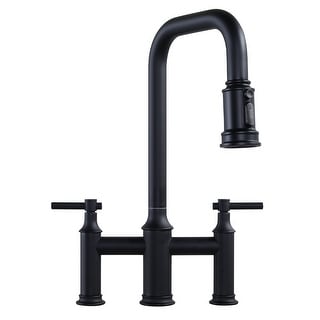 WOWOW Double Handle Bridge Kitchen Faucet with Advanced Spray