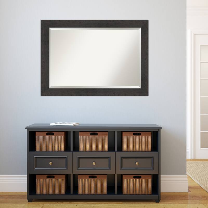 Beveled Wall Mirror - Rustic Plank Espresso Frame