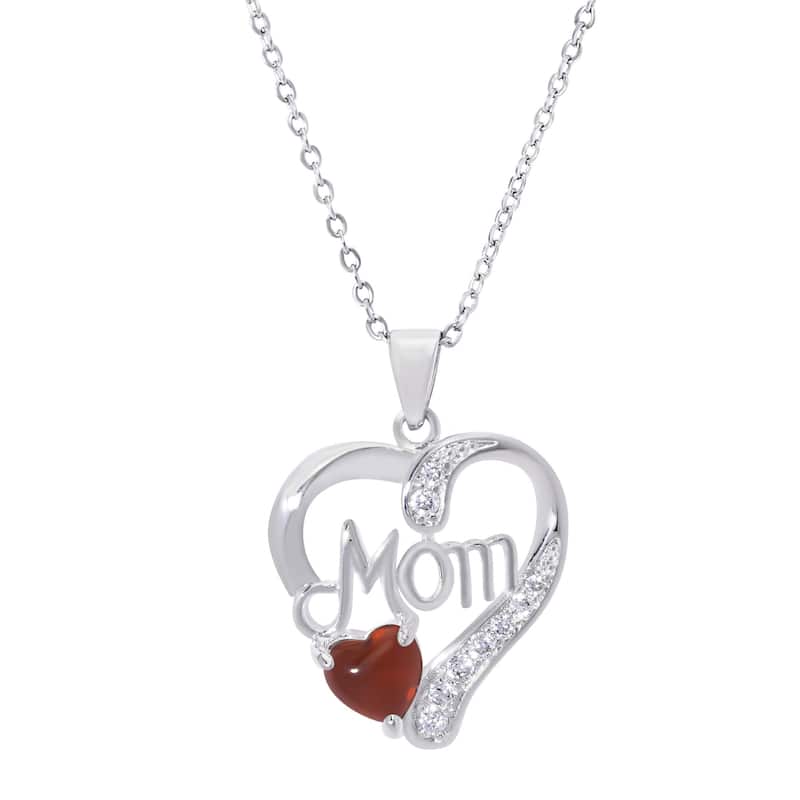 Victoria Townsend Silver Plate MOM Heart necklace with Heart shaped Stone - Red