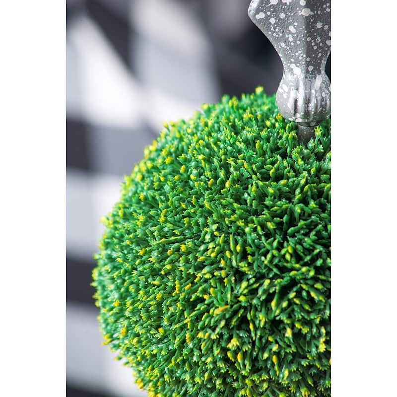 7x7x17" Faux Boxwood Topiary Sphere on Metal Spire