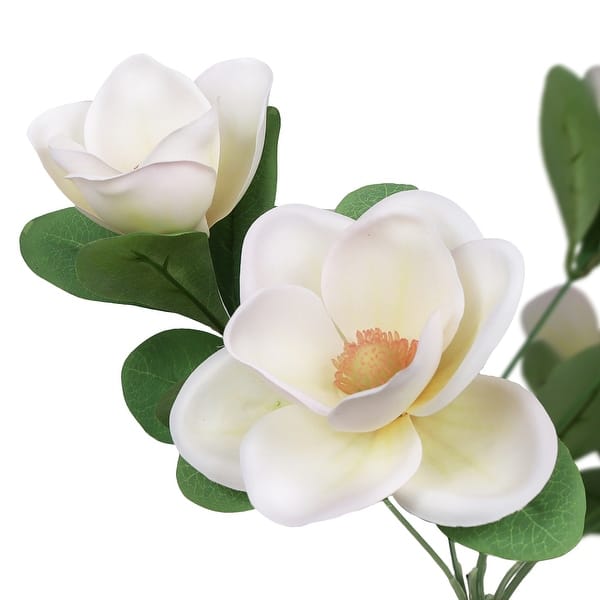 Set of 2 Cream White Artificial Magnolia Flower Stem Bush Bouquet 16in