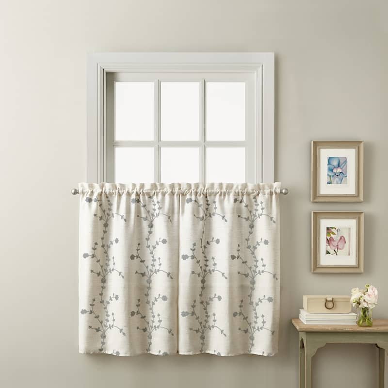 Lynette Tailored Tier Set and Valance Curtain Collection - 2-36" Tier - Grey
