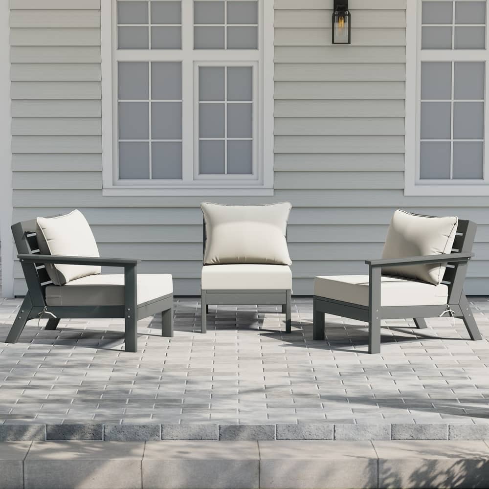 Birchwood All Weather HDPE Outdoor Patio Deep Seating Gray Sofa With Cushions (3-Piece)
