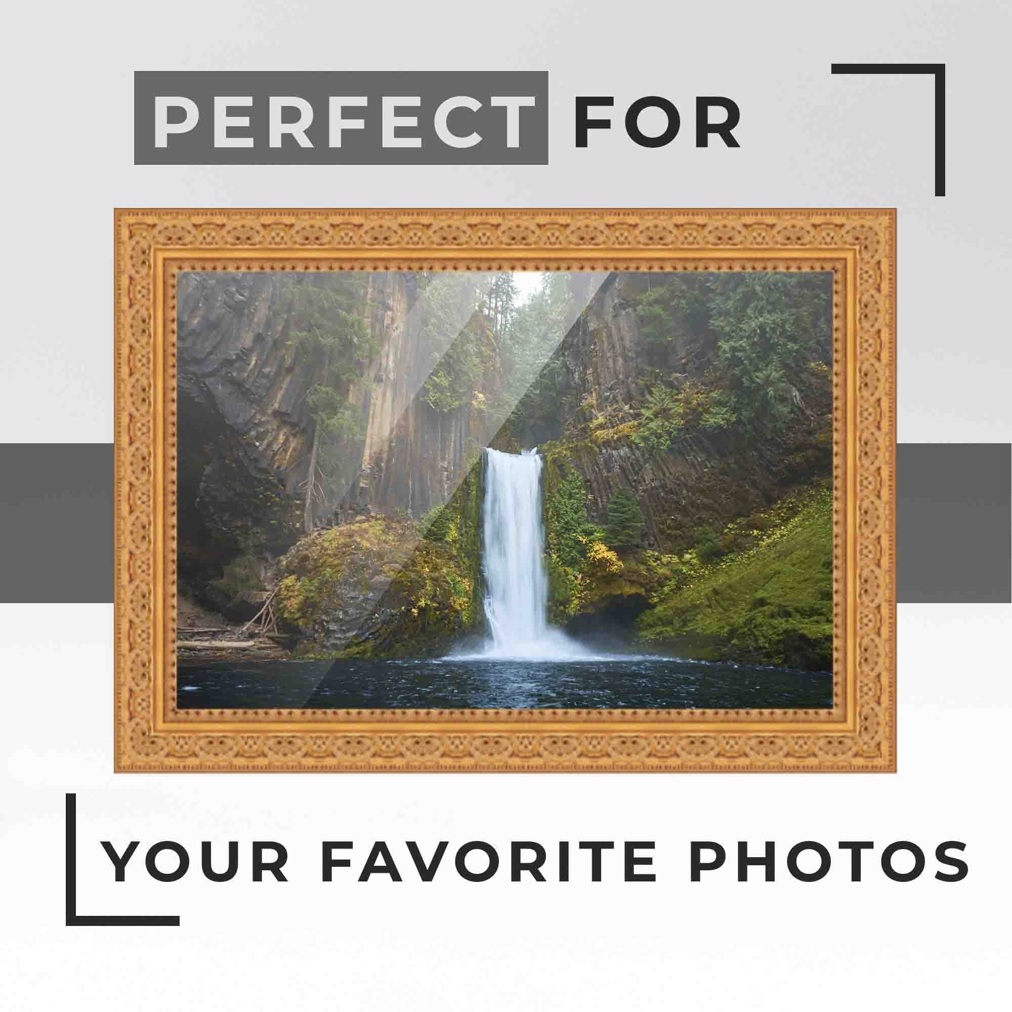 CustomPictureFrames.com 10x6 Frame Gold Real Wood Picture Frame Width 1.75 Inches | Interior Frame Depth 0.5 Inches | Serpero Traditional Photo Frame