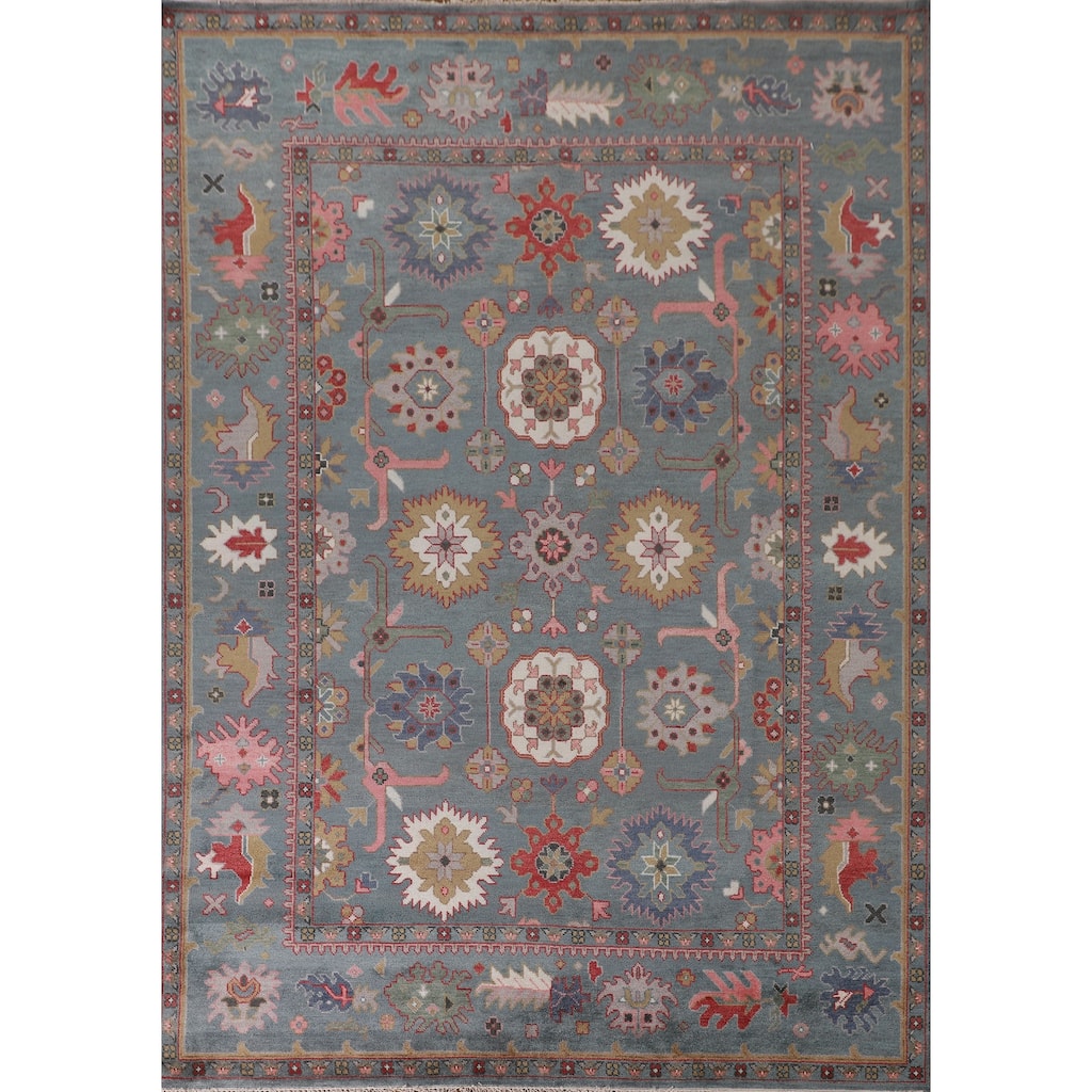 All-Over Floral Oushak Indian Area Rug Handmade Wool Carpet - 9'1"x 11'9"