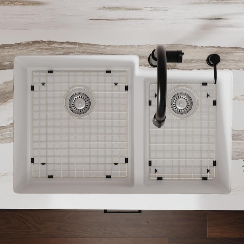 Karran 32" Undermount Large/Small Bowl Quartz Kitchen Sink Kit - 32" x 21.25" x 9"