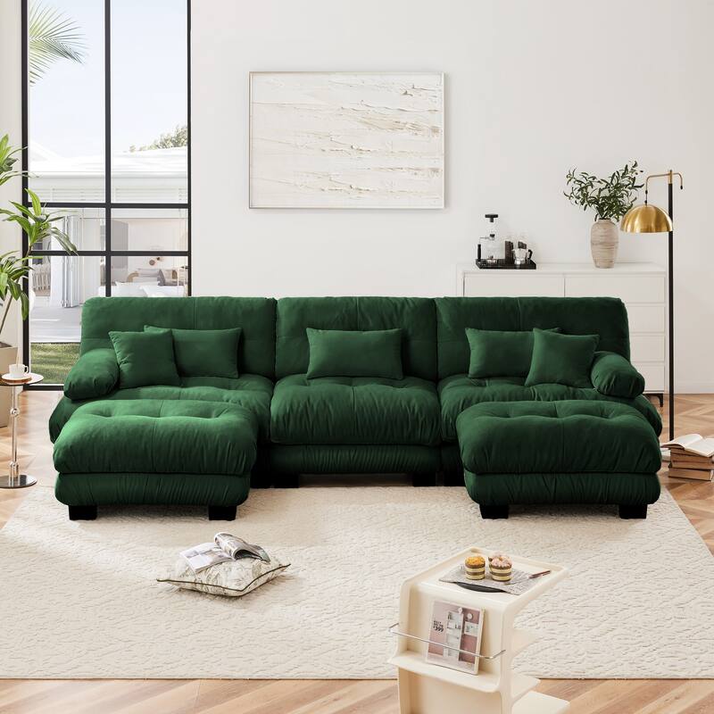 133.8" Chenille U-Shaped Cloud Sectional Sofa (3-Seater Modular) with 2 Ottomans