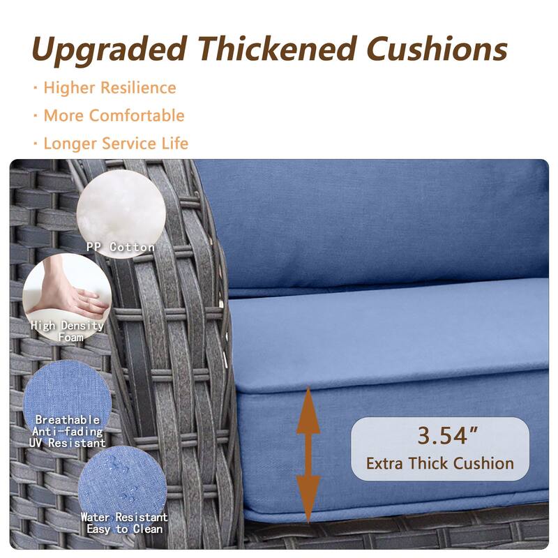 5 Piece Outdoor Wicker Patio Swivel Chair with Ottoman Conversation Set