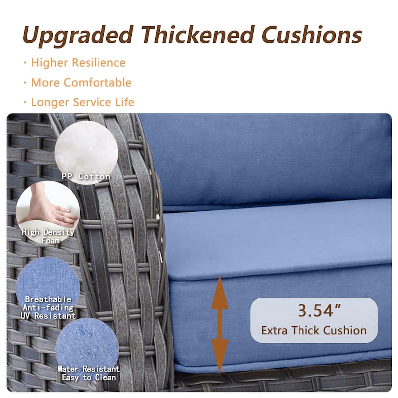 6-piece Wicker Outdoor Patio Furniture Set Swivel Chairs with Ottoman