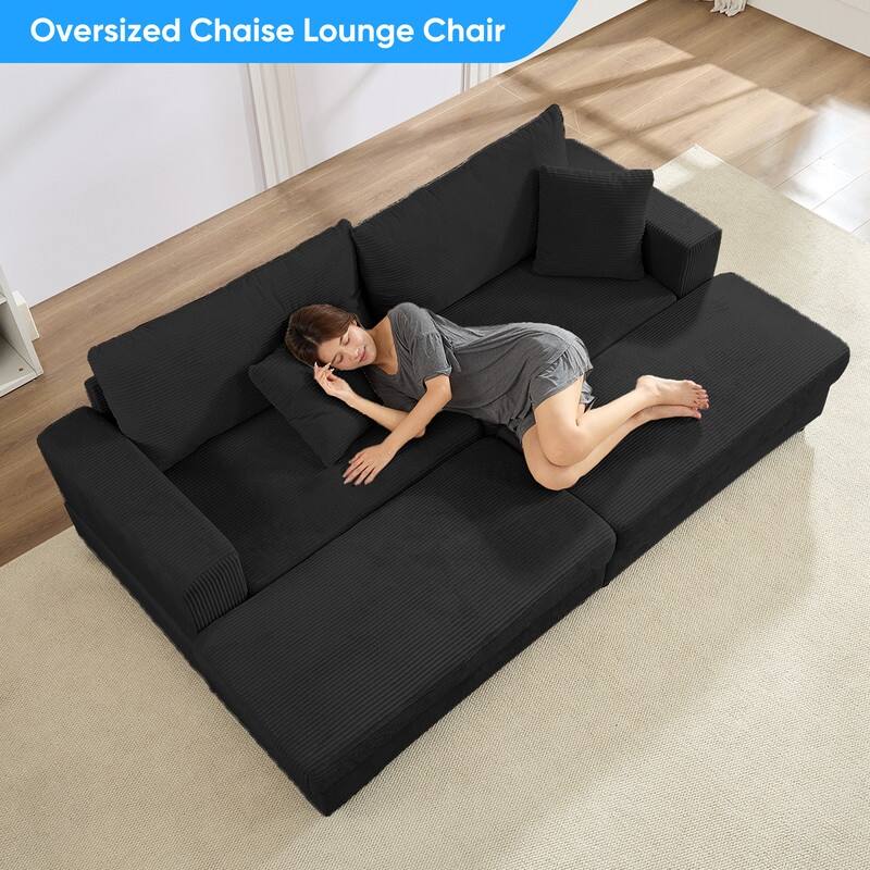 Mixoy Corduroy Chaise Lounge Deep Seat Sleeper Sofa Chair with Storage Ottoman,Upholstered 1-Seater/Loveseat Sofa Couch