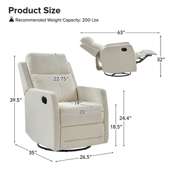 dimension image slide 0 of 5, Diana Modern Polyester 360-degree Swivel Rocker Recliner by HULALA HOME