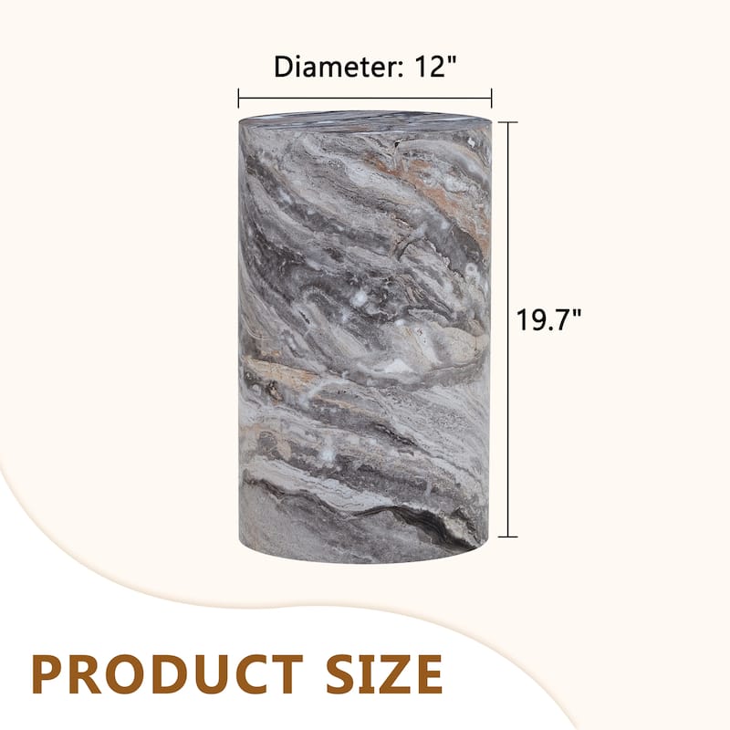 GDFStudio Lysander Grey Marble Textured Cylindrical Side Table