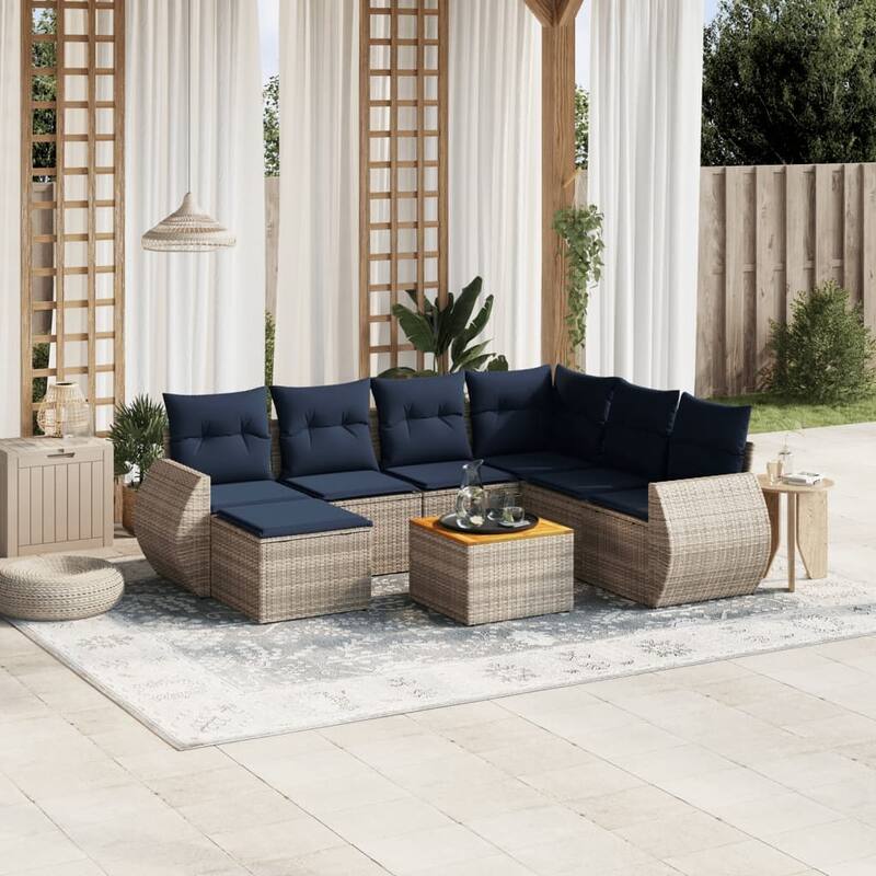 vidaXL 8 Piece Patio Sofa Set with Cushions Gray Poly Rattan - 95.7x33.5x74