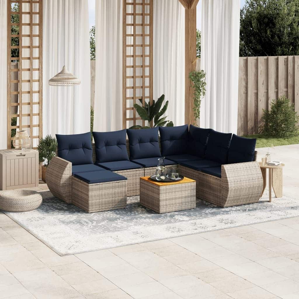 vidaXL 8 Piece Patio Sofa Set with Cushions Gray Poly Rattan