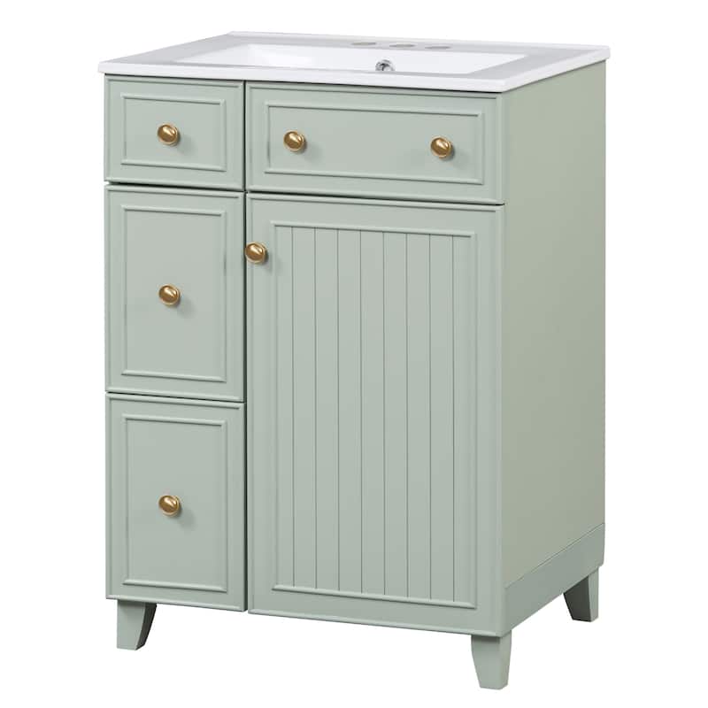 GDFStudio - Luna Wood & Ceramic 24" Bathroom Vanity Cabinet with Drawers & Door