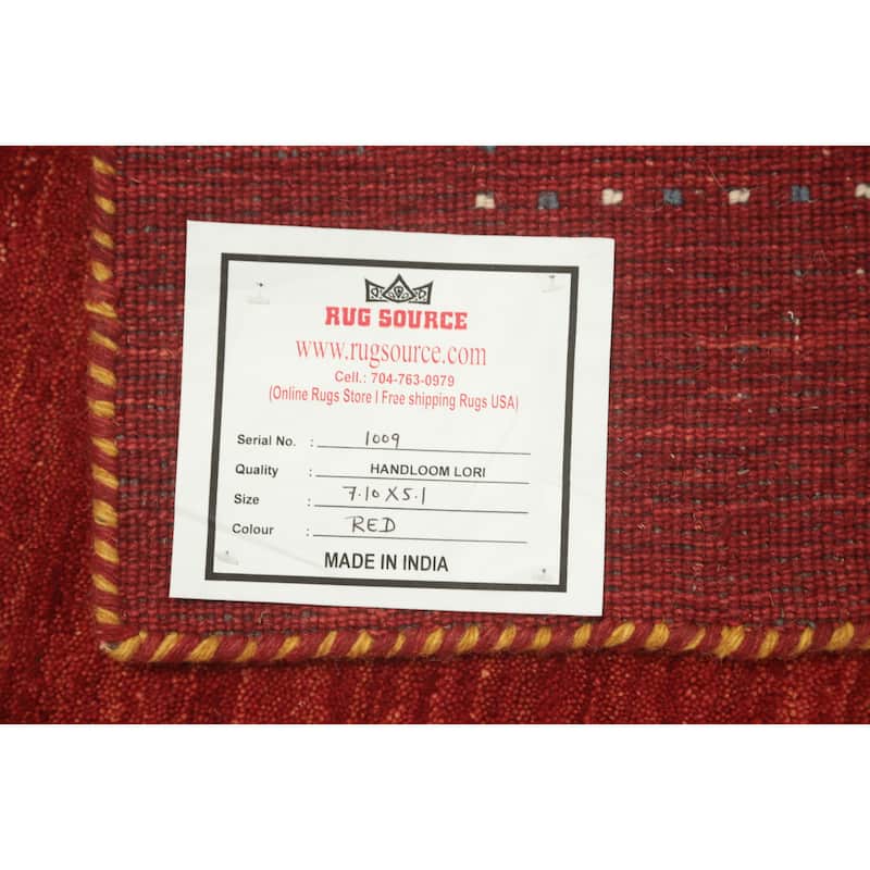 Hand Knotted Oriental 100% Wool Carpet Tribal Animal Pictorial Red Gabbeh Area Rug - 7' 10'' X 5' 1''