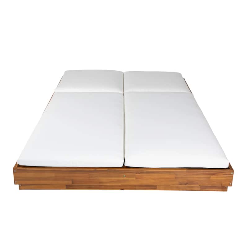 Christopher Knight Home - Xena Outdoor 1-Piece Acacia Wood Double Sunlounge with Adjustable Backrest & Removable Cushion