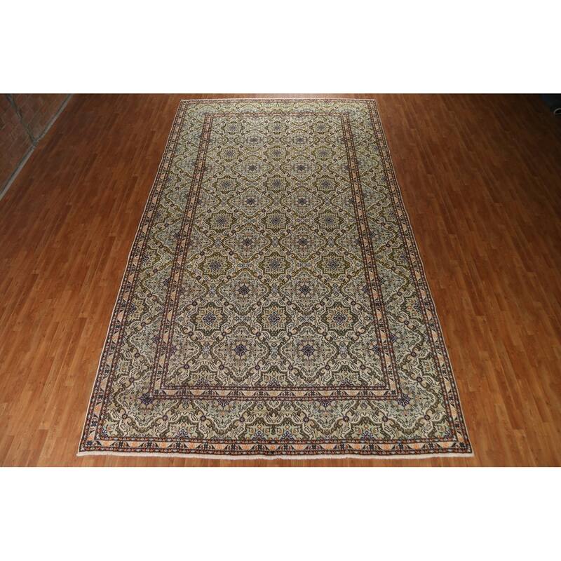 Green / Ivory Kashan Persian Large Area Rug Handknotted Wool Carpet