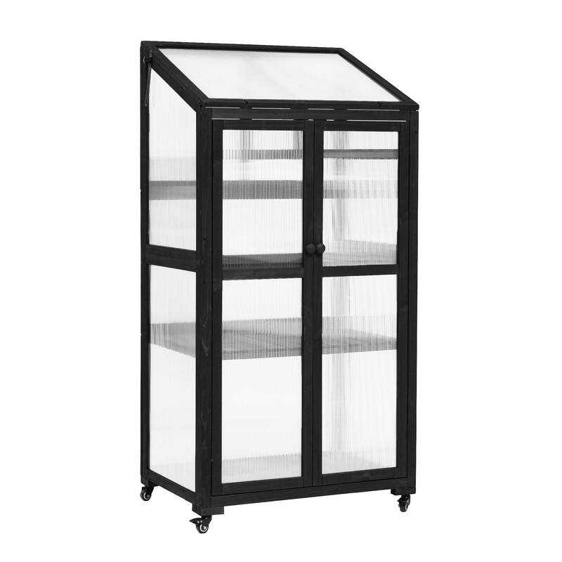 62inch Height Wood Large Greenhouse Balcony Portable Cold Frame with Wheels and Adjustable Shelves