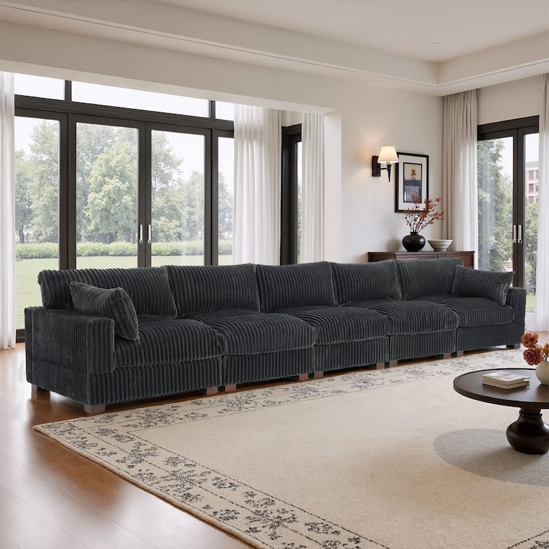 5-Piece Oversized Cotton Flannel Modular Sectional Sofa for Living Room - Grey