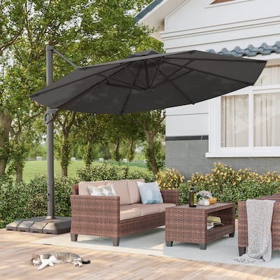 BONOSUKI 11-ft 360-degree Rotating Cantilever Patio Umbrella with Base