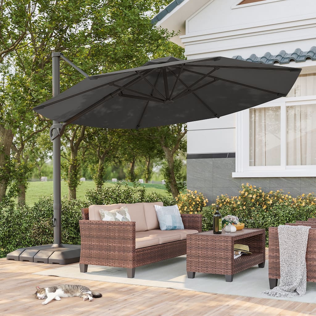 BONOSUKI 11-ft 360-degree Rotating Cantilever Patio Umbrella with Base