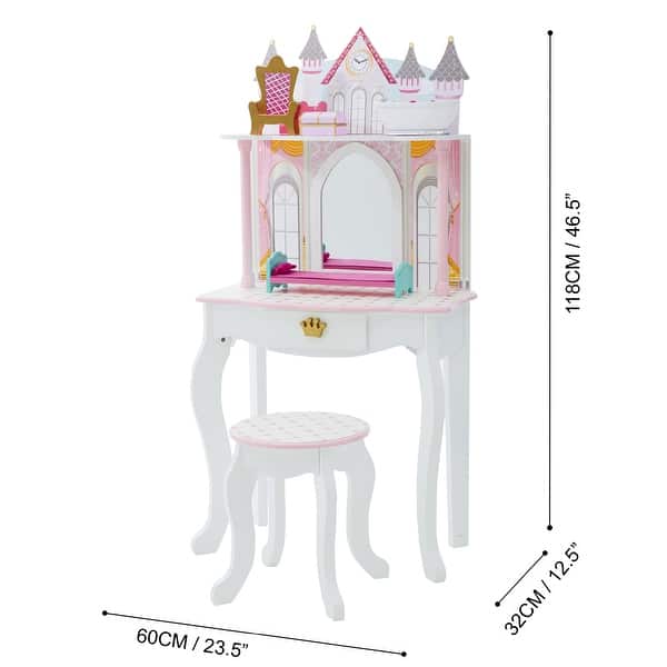 Teamson Kids - Dreamland Castle Play Vanity Set - White / Pink - 23.5"W x 12.5"L x 46.5"H