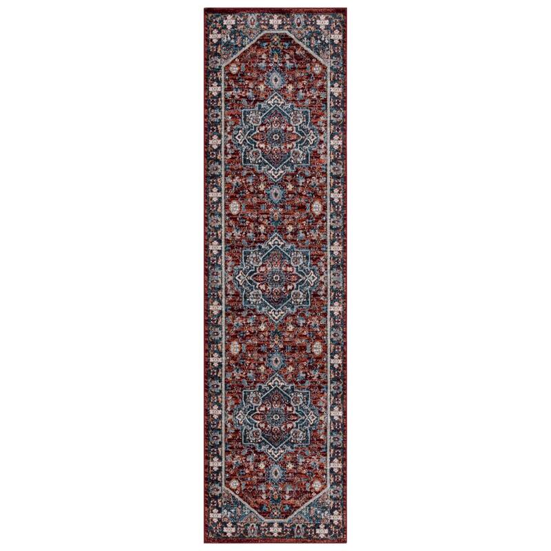 SAFAVIEH Bayside Machine Washable Korneliya Oriental Rug - 2'2" x 8' Runner - Red/Blue