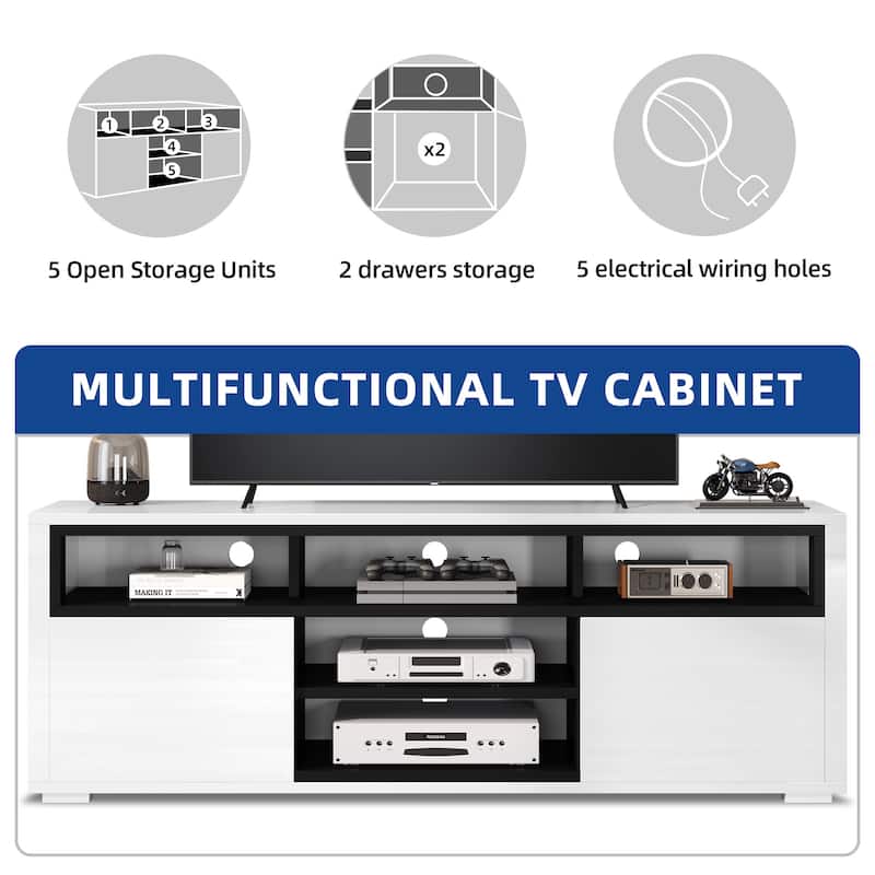 Moasis Modern Glossy LED TV Stand For TVs up to 70 inches, Entertainment Center & Media Console for Living Room