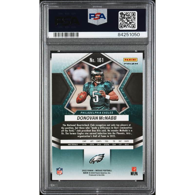 Donovan McNabb 2022 Panini Mosaic Green Prizm Football Card #161 Graded PSA 10 - 8'6" x 11'6"
