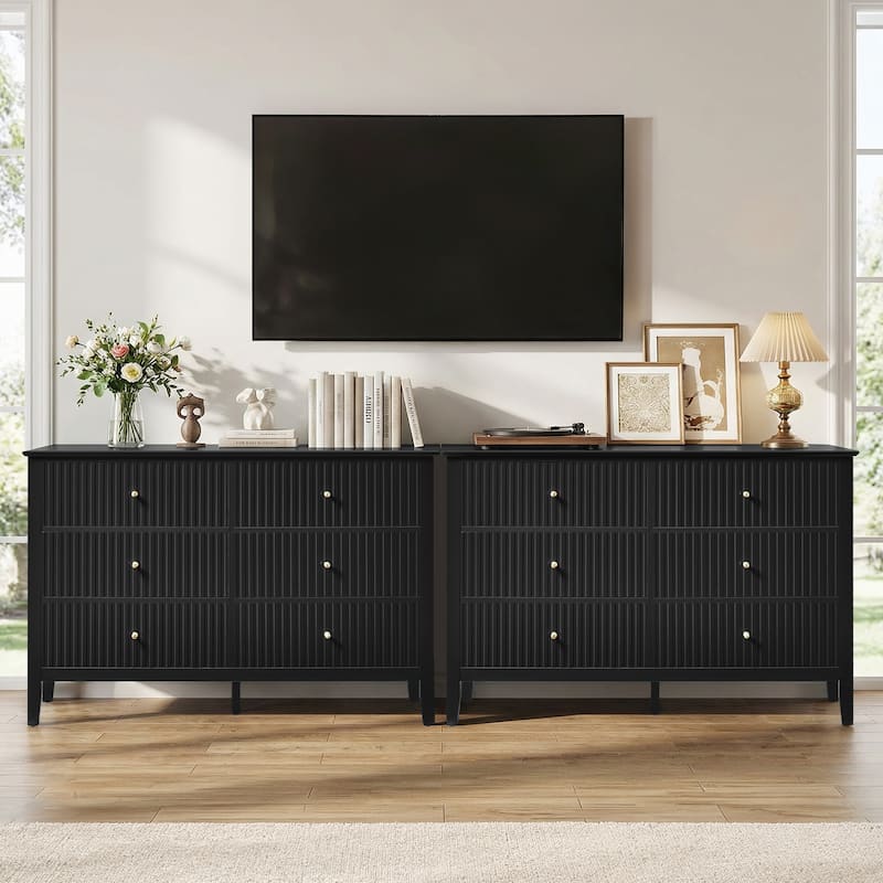 6 Drawer Dresser Fluted Modern with 5 Colors Available | High Weight Capacity Wood Dresser for Bedroom