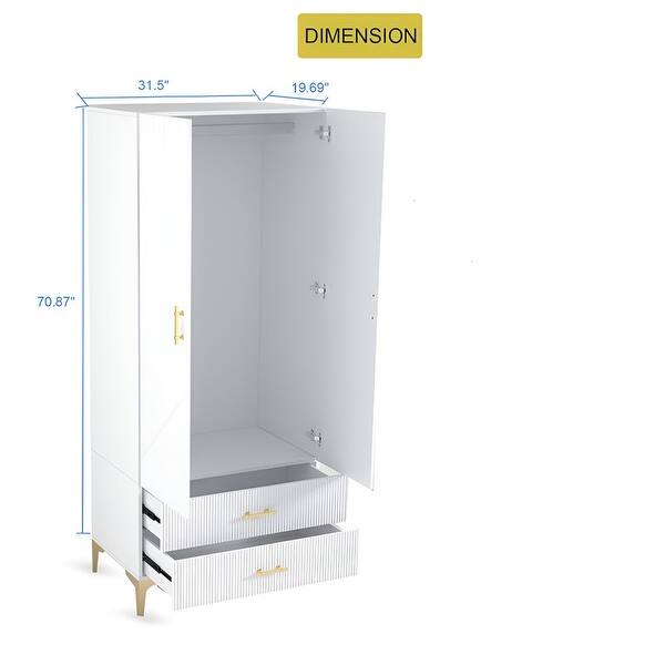 2 Door 2 Drawers, White Armoires, Wardrobe Cabinet, Suitable for Wardrobes in Bedrooms, Offices