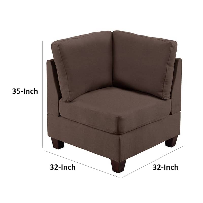 Remy 32 Inch Modular Corner Sofa Chair, Soft Brown Chenille, Solid Wood