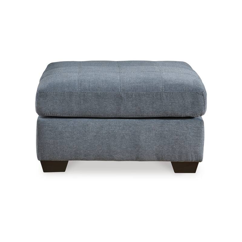 Marlow Oversize Ottoman, Stitch Details, Muted Blue Polyester 36 Inch