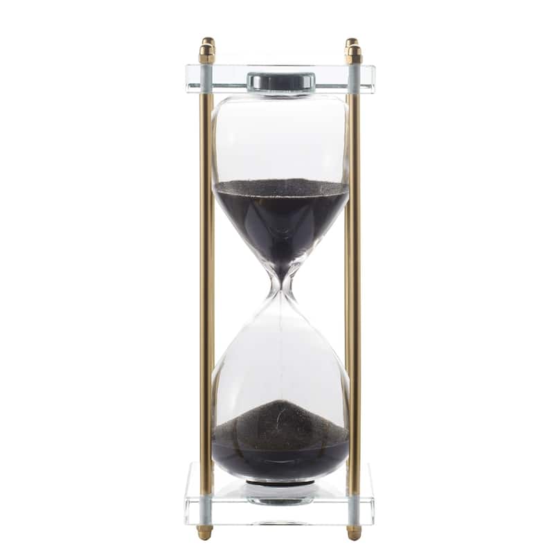 3x3x10" Black Hourglass, Framed with Crystal Stand, 30min - Black