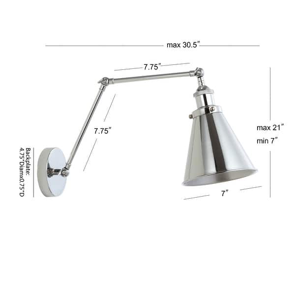 dimension image slide 1 of 3, Elliot 7" Adjustable Arm Metal LED Wall Sconce, Chrome by JONATHAN Y