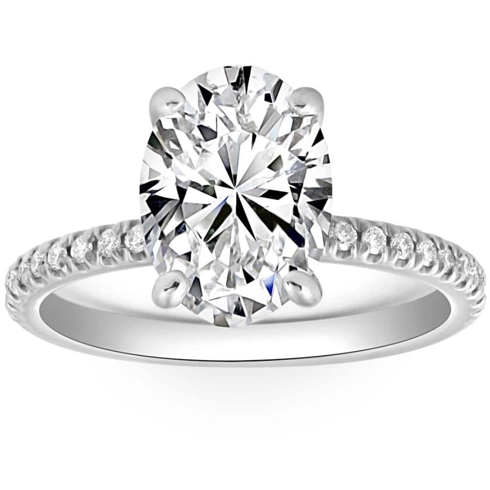 Bliss Diamond 3 1/2Ct Oval Diamond Engagement Accent Ring 14k White Gold Lab Grown