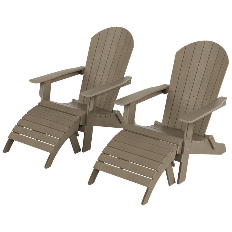 Vineyard HIPS Outdoor Folding Eco-Friendly All Weather Seashell Adirondack Chairs with Ottomans (4-Piece Set)