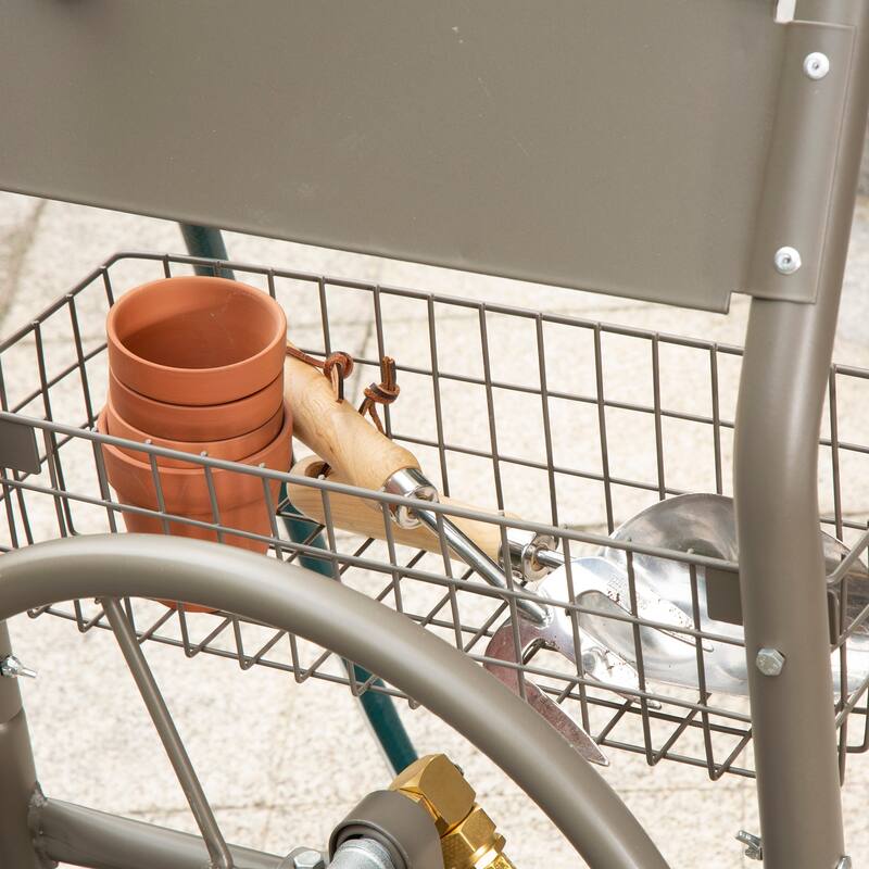 Glitzhome 36"H Steel Garden 4-Wheel Reel Cart with Hose