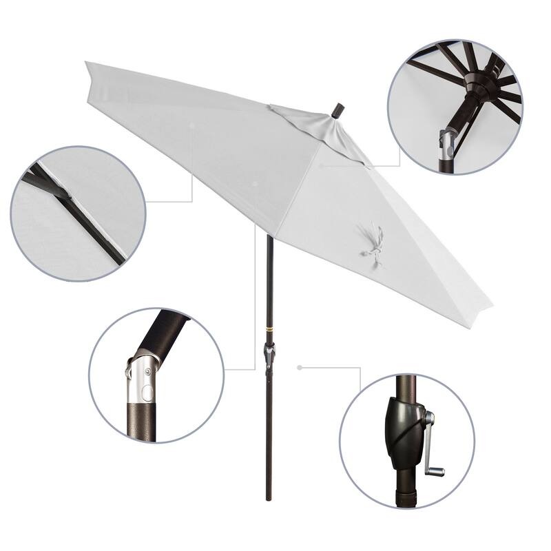 California Umbrella 9-foot Round Crank Lift, Push ButtonTilt, Bronze Frame Finish, Aluminum Patio Umbrella with Sunbrella Fabric
