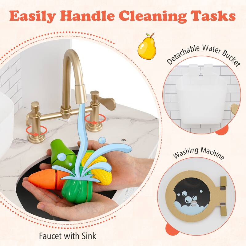 Gymax Play Kitchen for Kids w/ Stoves Light Sound Faucet Microwave - See Details