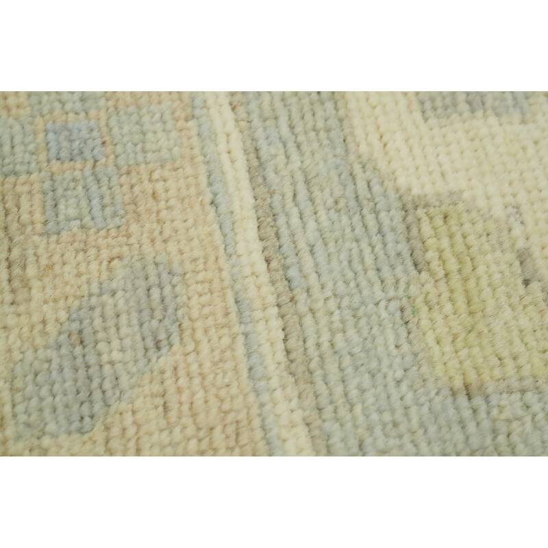 Handmade Gray Oushak Vegetable Dye Large Rug, Floral Geometric Carpet - 14' 0'' X 10' 1''