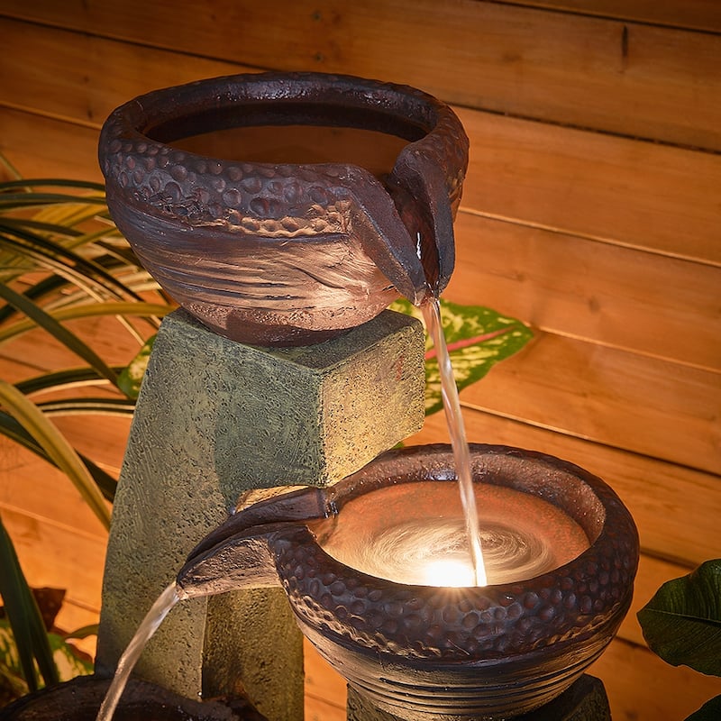 40in H Outdoor Water Fountain with Lights Garden Waterfall Fountains