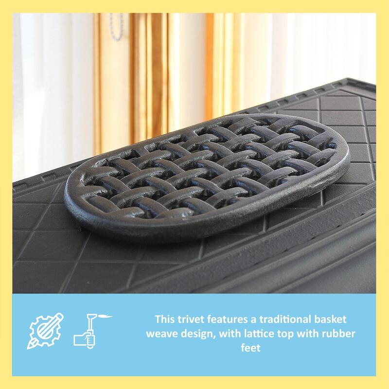 Minuteman International Oval Cast Iron Lattice Trivet, 6.5 Inch Diameter, Black