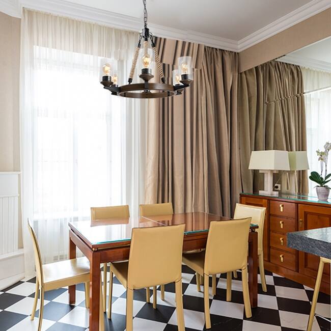 Modern Farmhouse 6-Light Metal Chandelier Wagon Wheel Pendant Lights for Dining Room - 65" D x 48" H