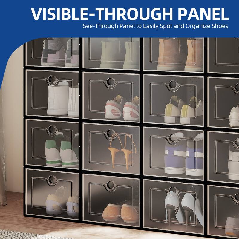 Moasis Shoe Organizer Box, 18/24 PCS Medium/ Large Shoe Storage Stackable Shoe Box Rack Containers Drawers