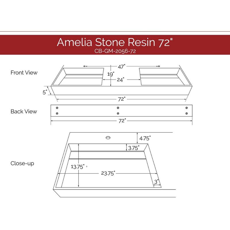 Amelia 36" - 72" Solid Surface Bathroom Vanity Top