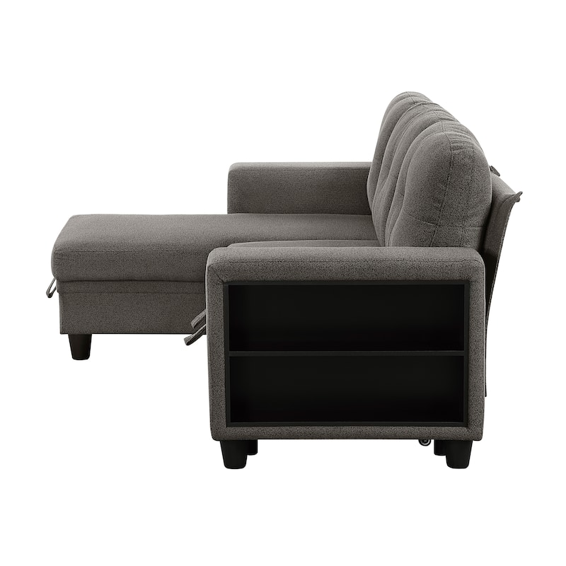 Hazel Boucle Sectional Sofa - Reversible Chaise, Pull-out Bed, Shelves