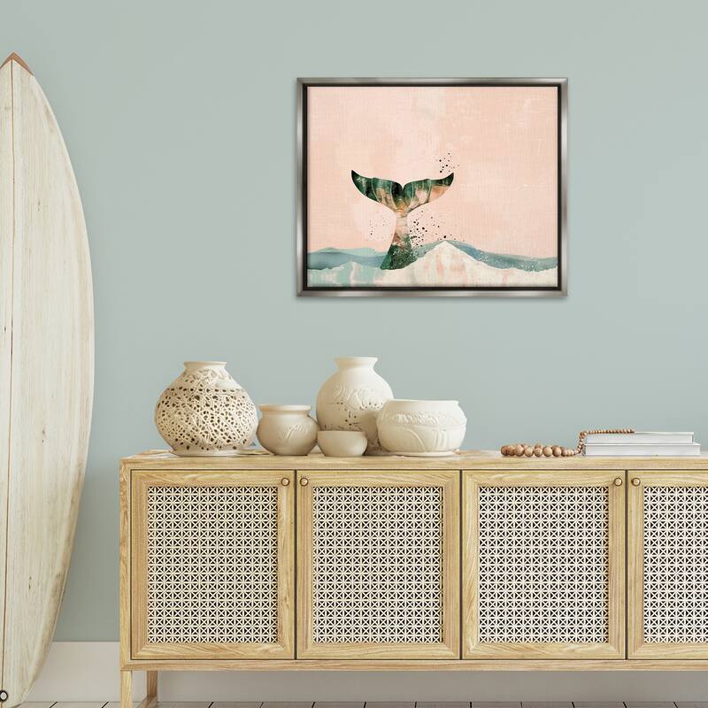 Stupell Pink Abstract Whale Tail Framed Floater Canvas Wall Art Design By Arlington Prints
